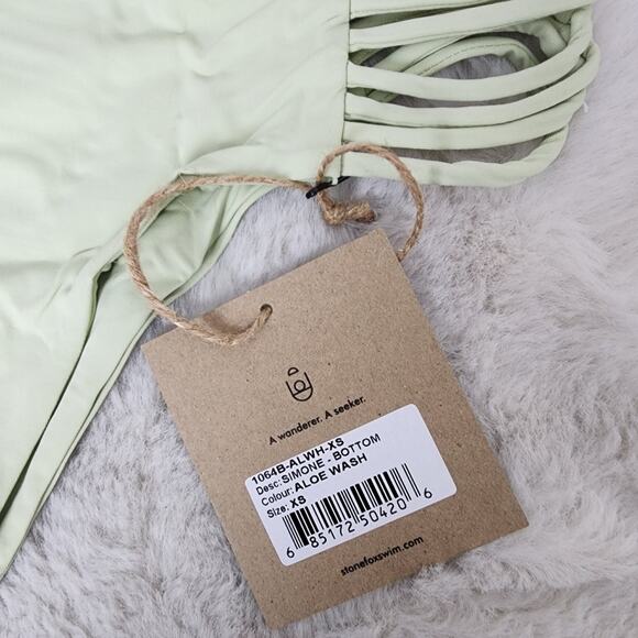 NEW Stone Fox Swim Simone Bikini Swim Bottoms in Aloe Wash Light Green - Picture 9 of 13